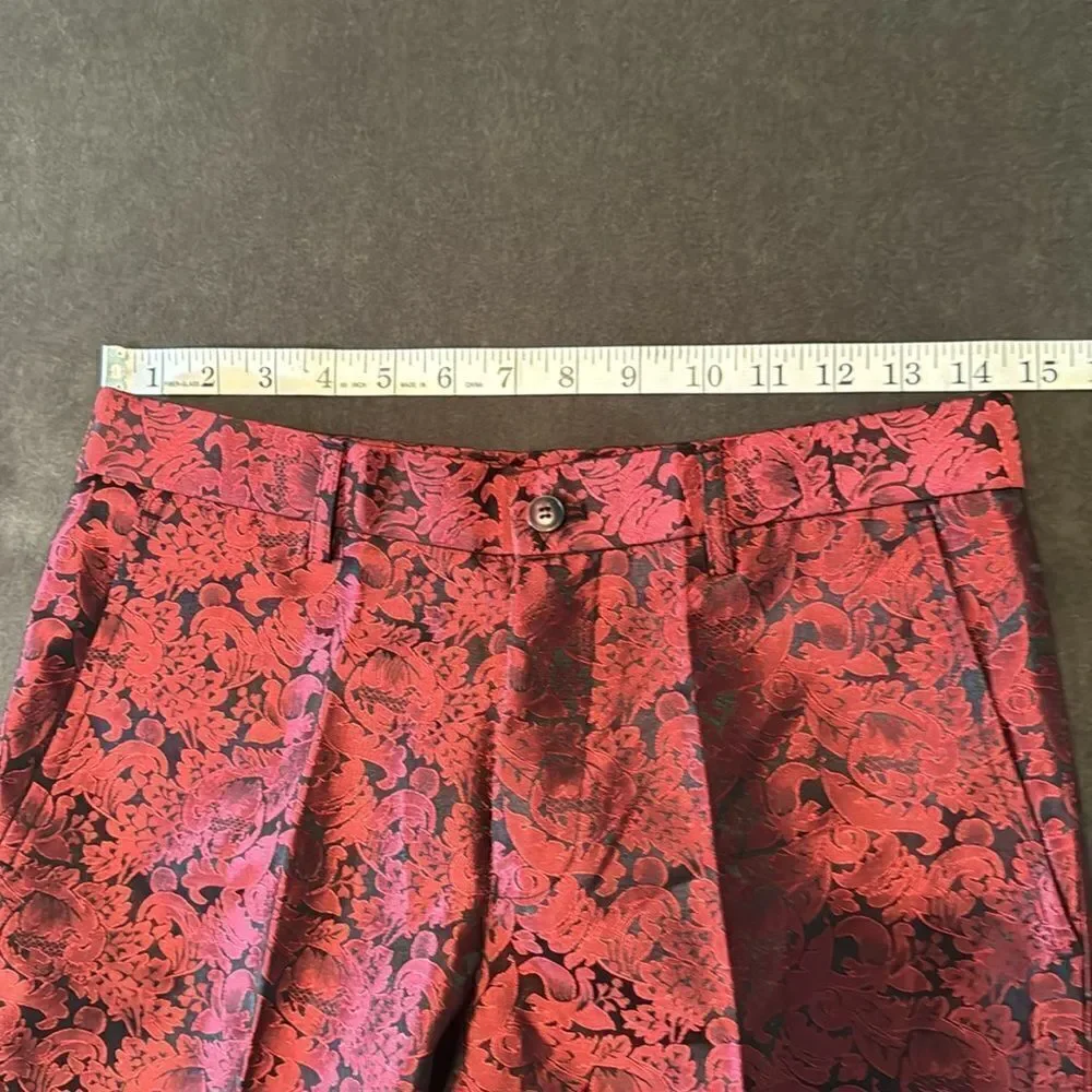 Men’s Boys Burgundy Paisley Slim Fit 3 Piece Tuxedo Size 30 Jacket 29 Pants NWT